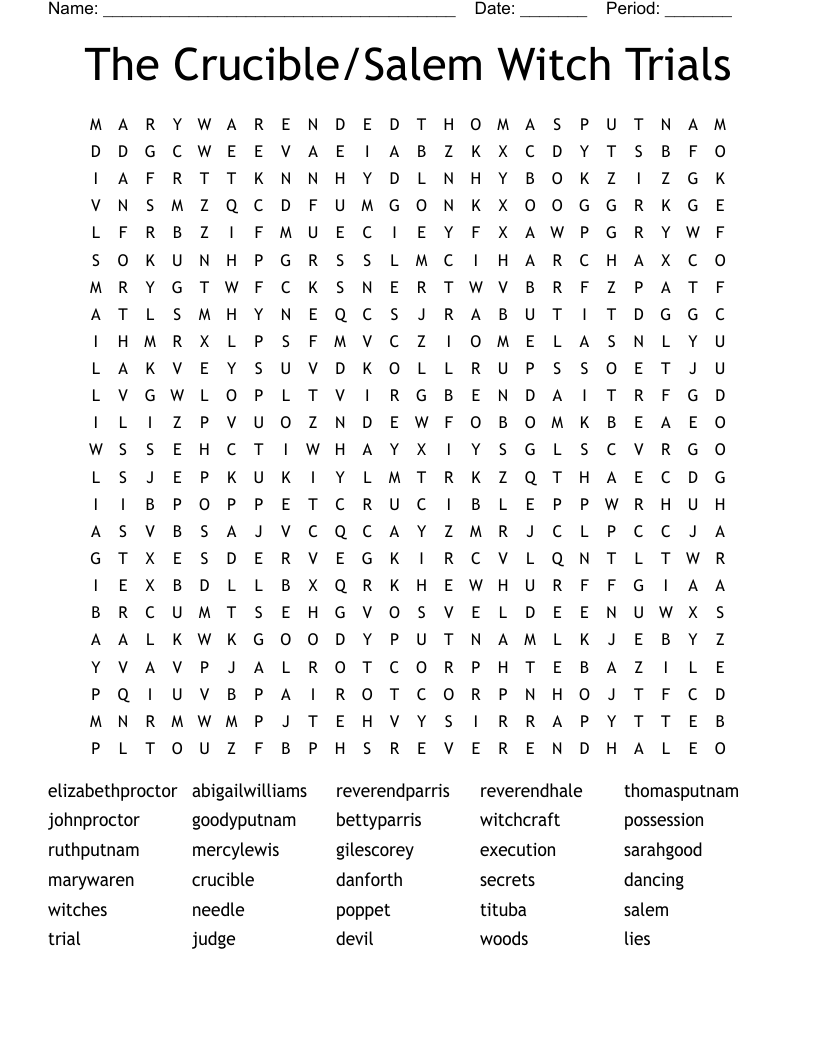The Crucible/Salem Witch Trials Word Search