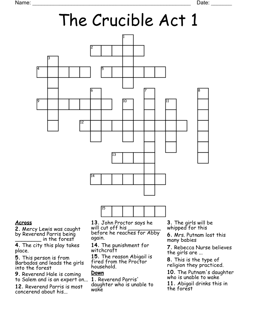 The Crucible Act 1 Crossword