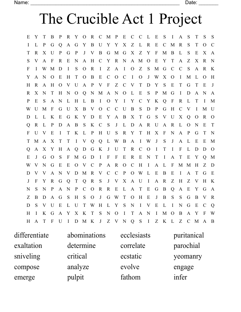 The Crucible Act 1 Project  Word Search