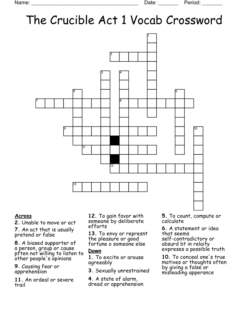 The Crucible Act 1 Vocab Crossword