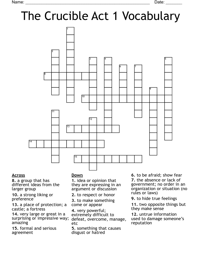The Crucible Act 1 Vocabulary Crossword