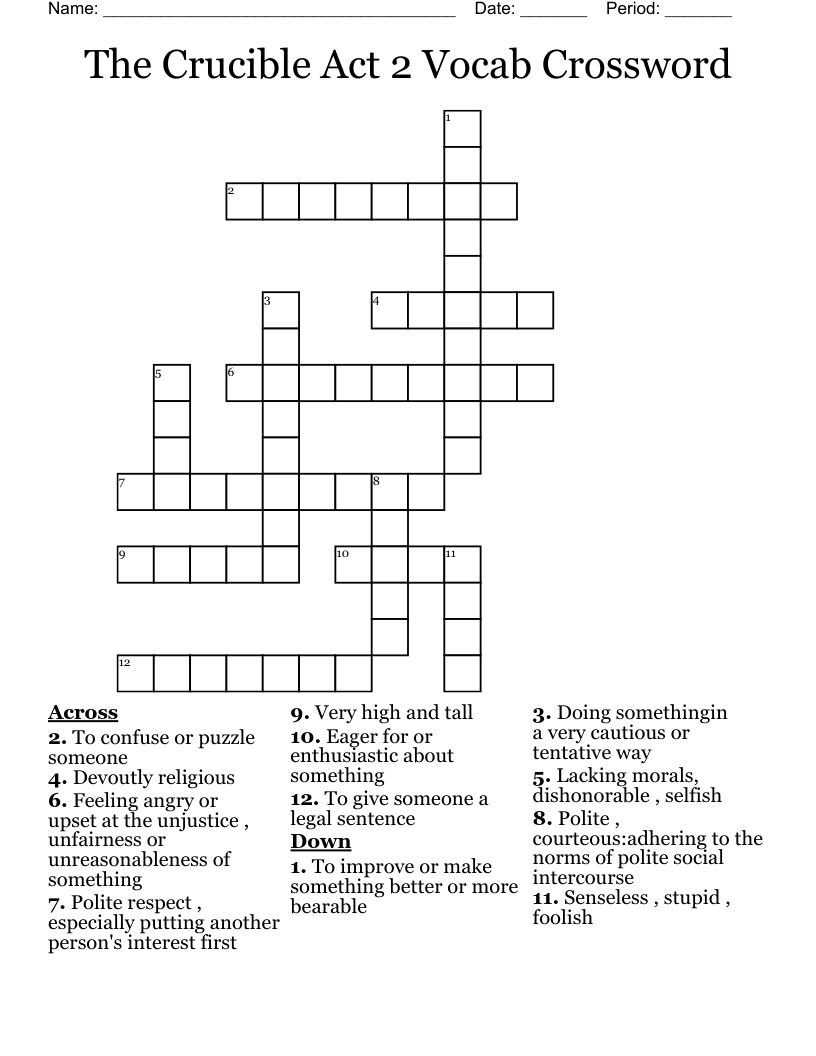 The Crucible Act 2 Vocab Crossword