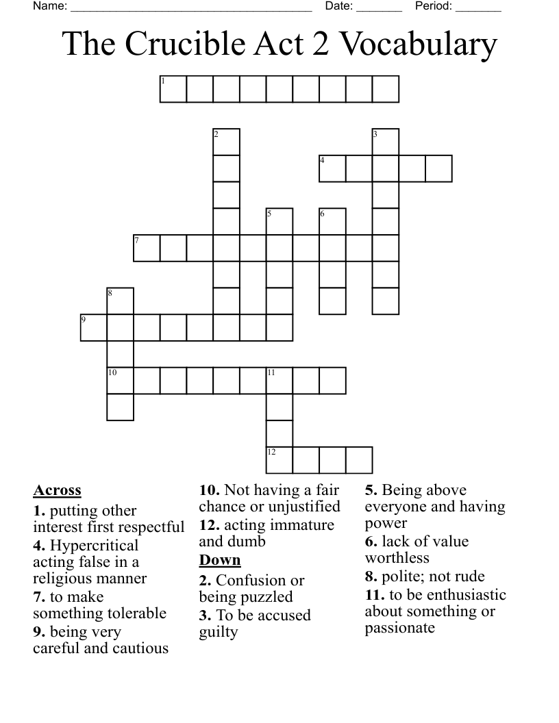 The Crucible Act 2 Vocabulary Crossword