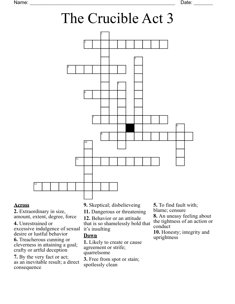The Crucible Act 3 Crossword