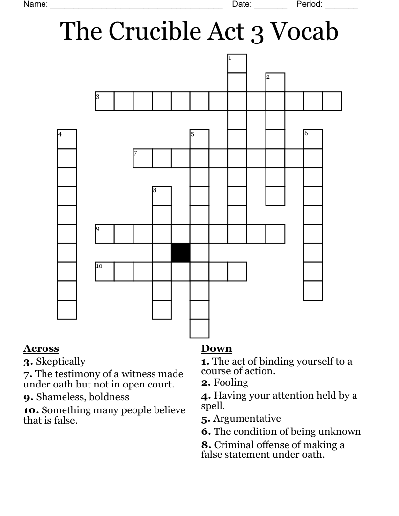 The Crucible Act 3 Vocab Crossword