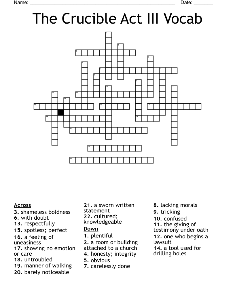 The Crucible Act III Vocab Crossword