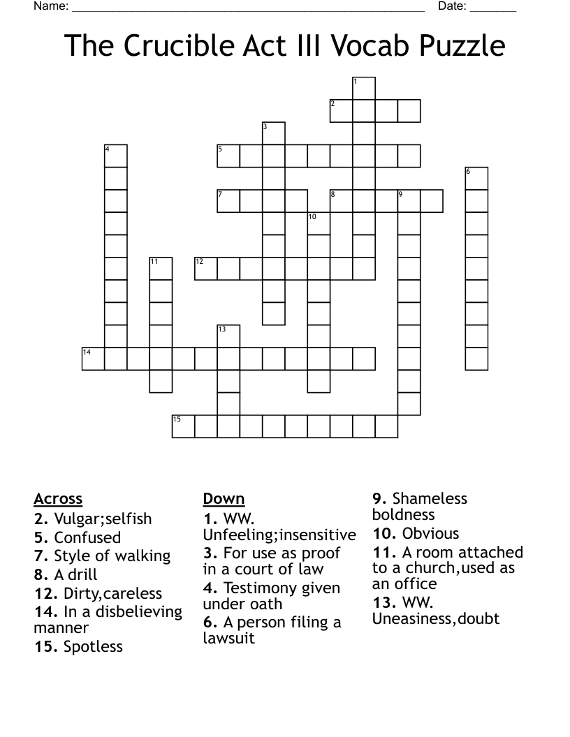 The Crucible Act III Vocab Puzzle  Crossword