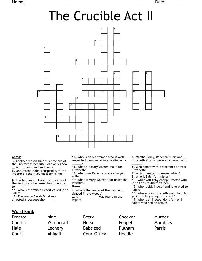 The Crucible Act II Crossword