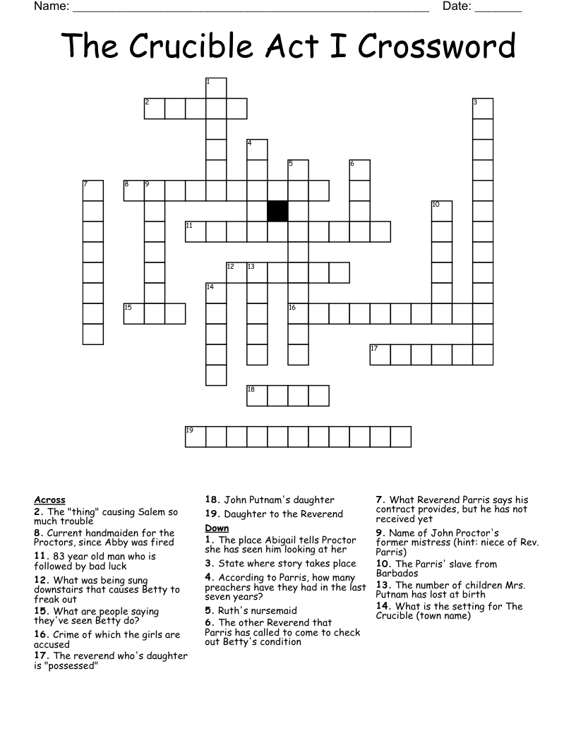 The Crucible Act I Crossword