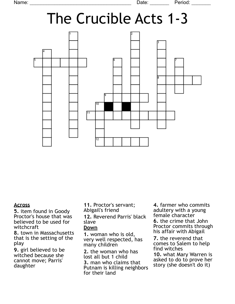 The Crucible Acts 1-3 Crossword