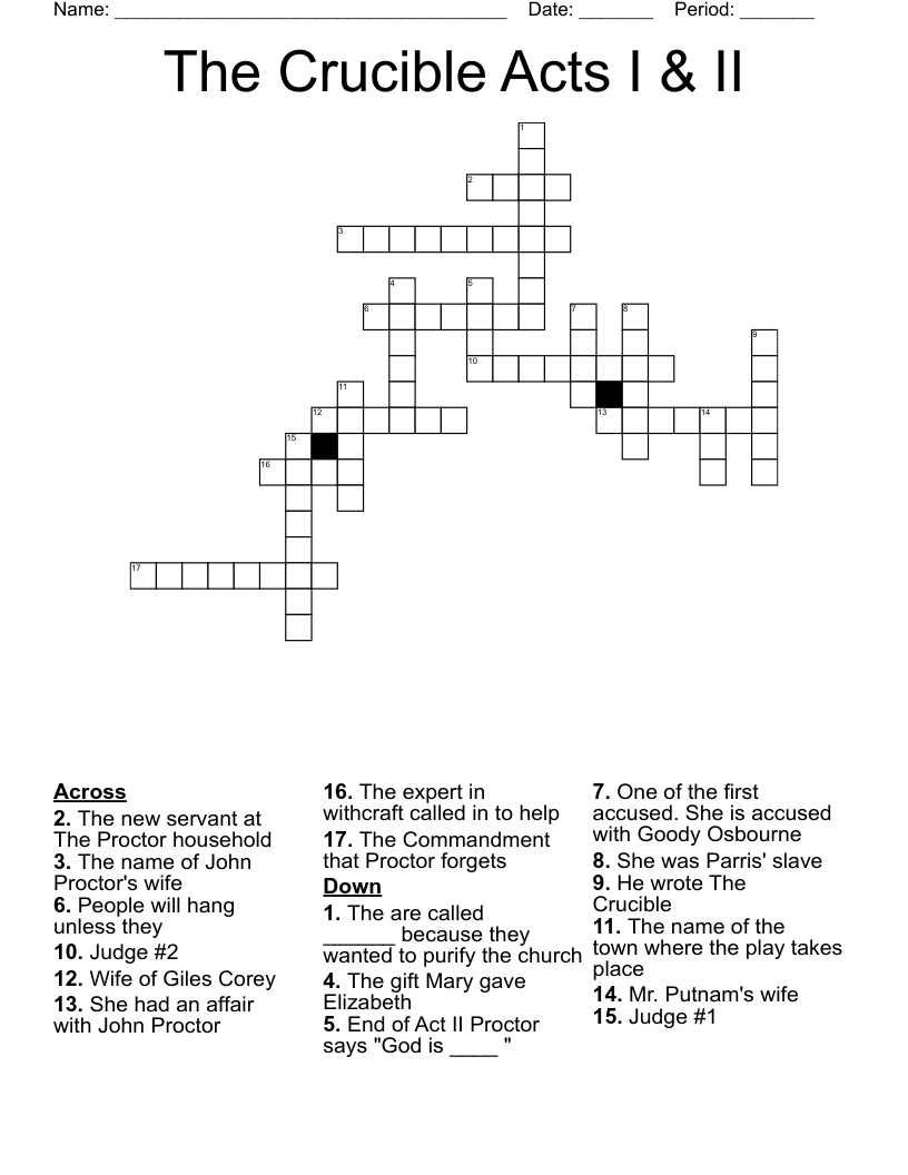 The Crucible Acts I & II Crossword