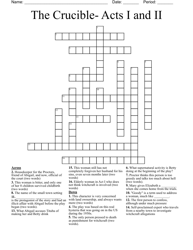 The Crucible- Acts I and II Crossword