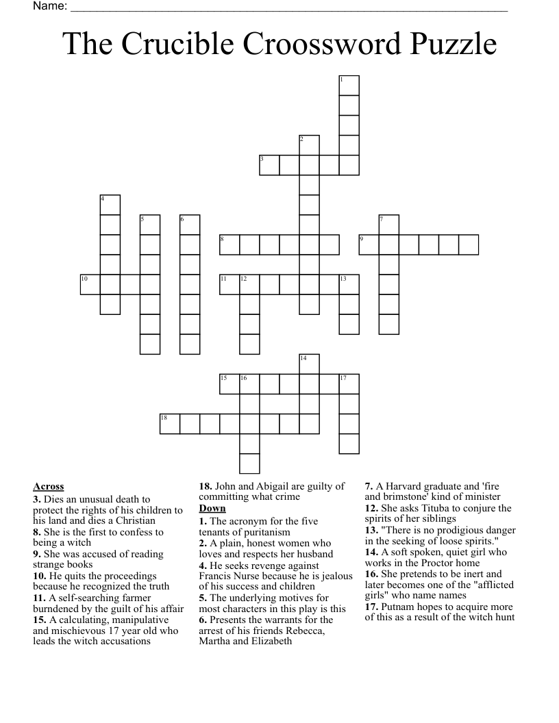 The Crucible Croossword Puzzle  Crossword