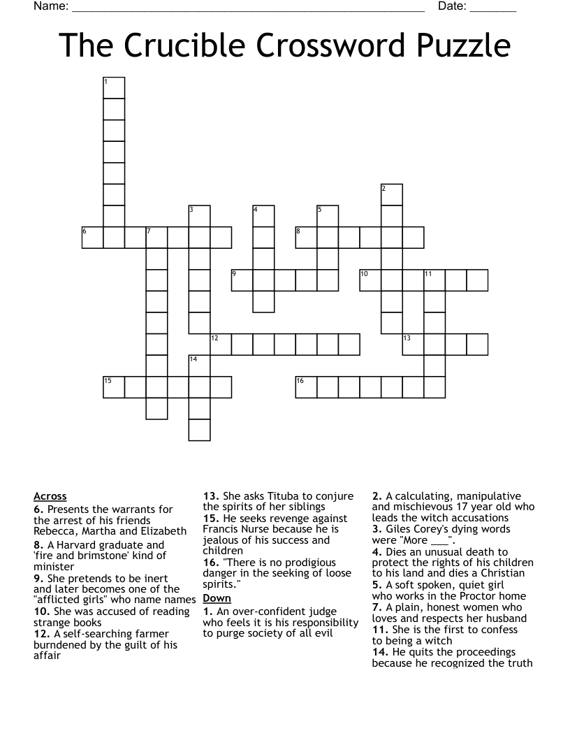 The Crucible Crossword Puzzle