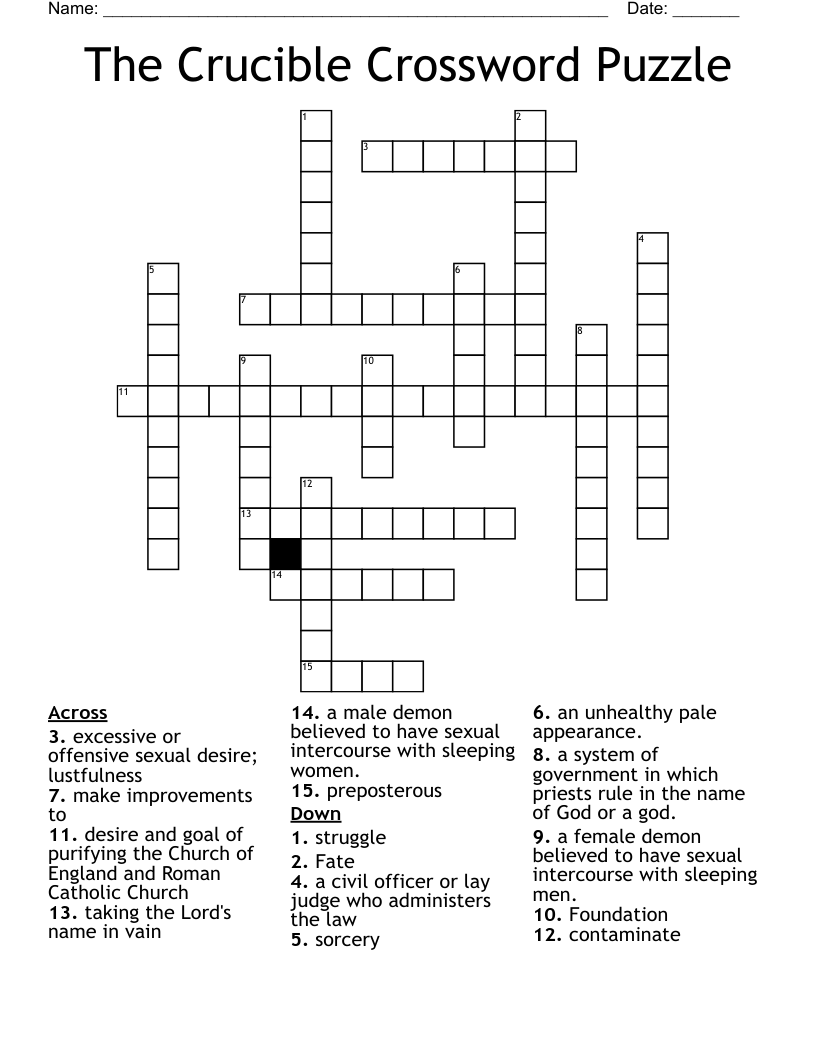 The Crucible Crossword Puzzle