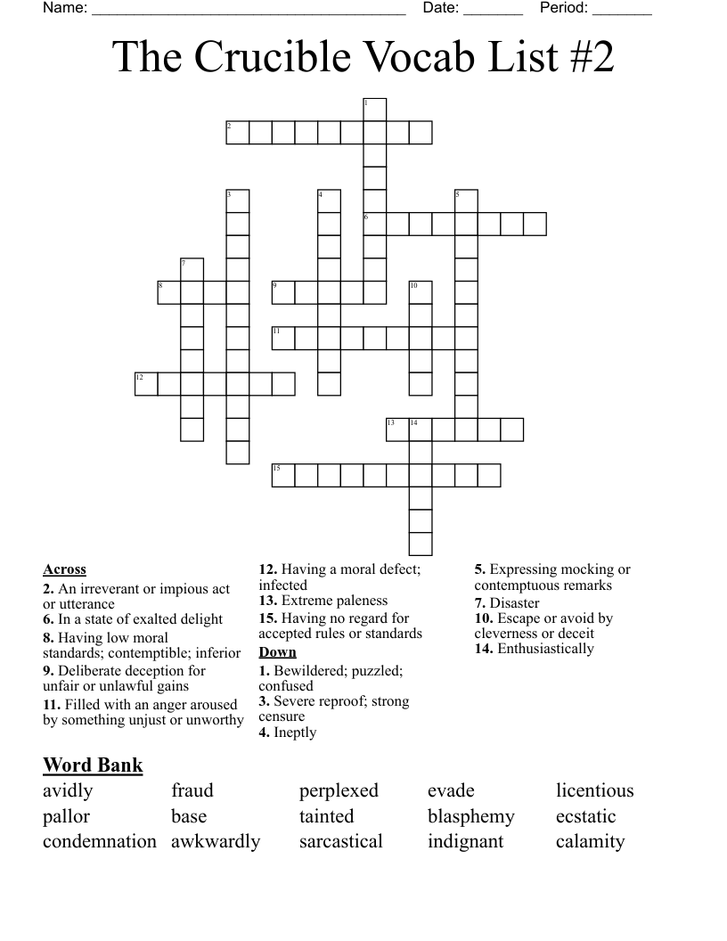 The Crucible Vocab List #2 Crossword