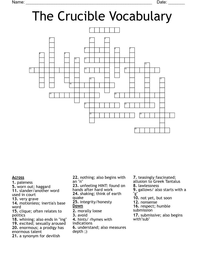 The Crucible Vocabulary Crossword