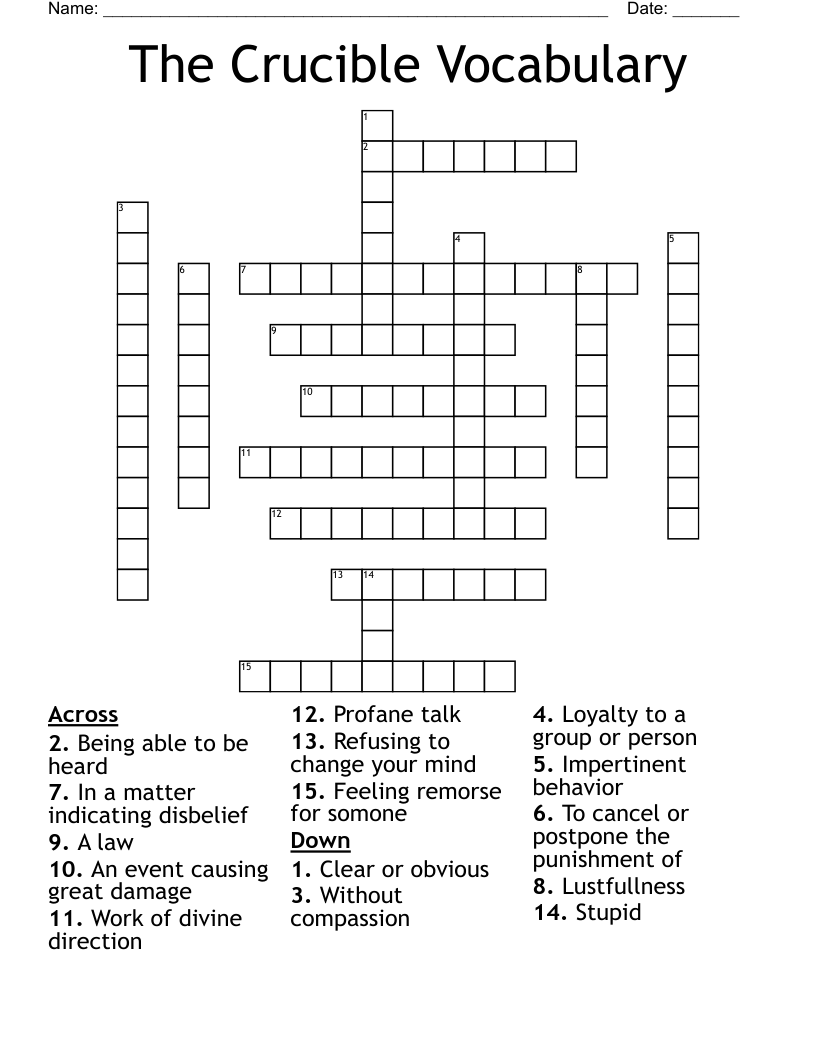 The Crucible Vocabulary Crossword