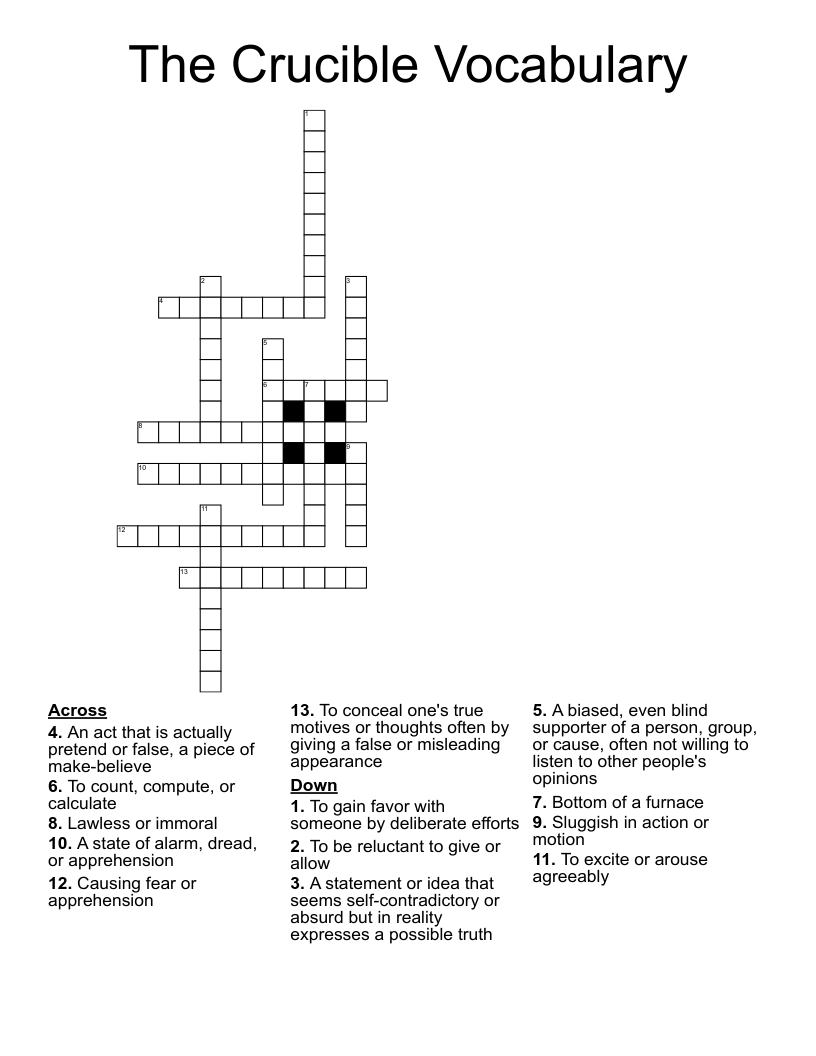 The Crucible Vocabulary Crossword