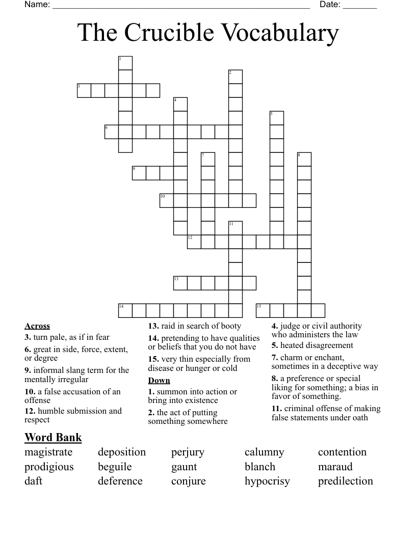 The Crucible Vocabulary Crossword