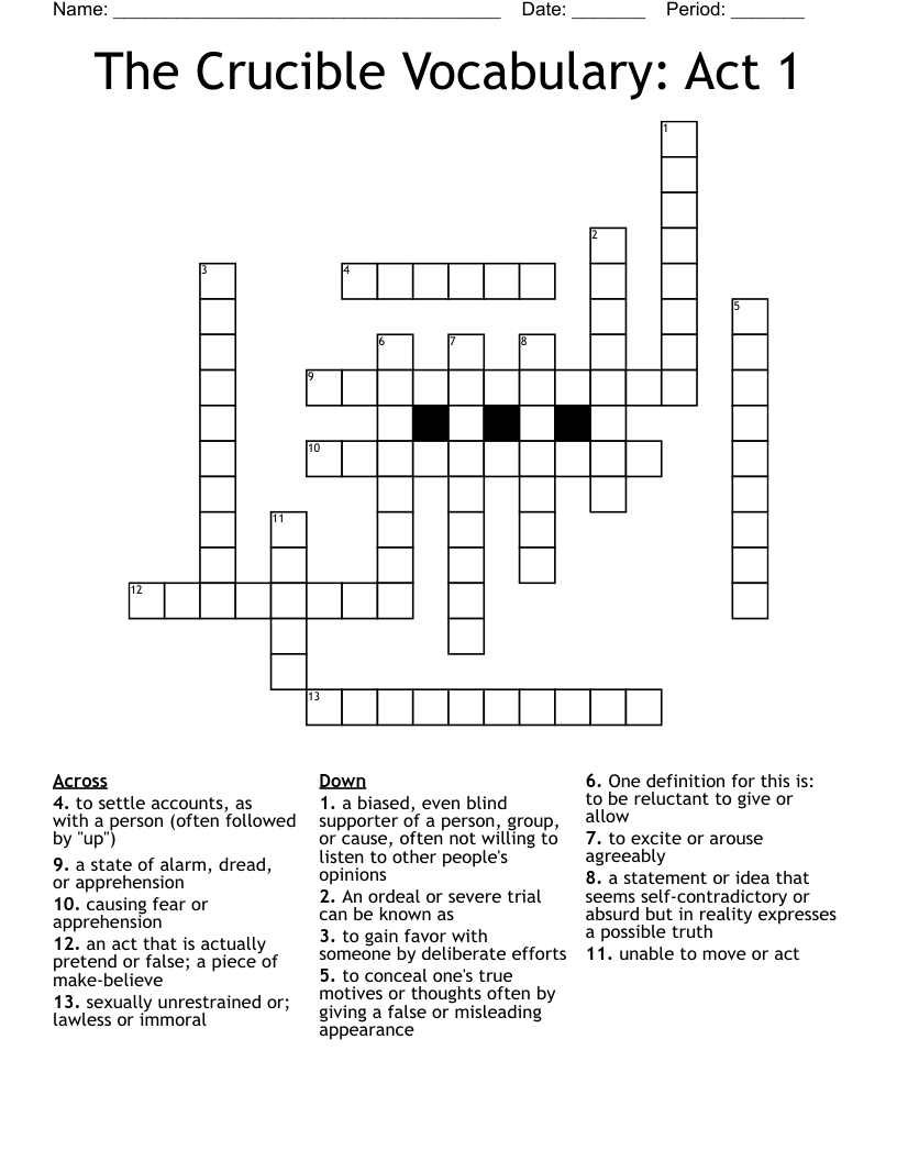 The Crucible Vocabulary: Act 1 Crossword