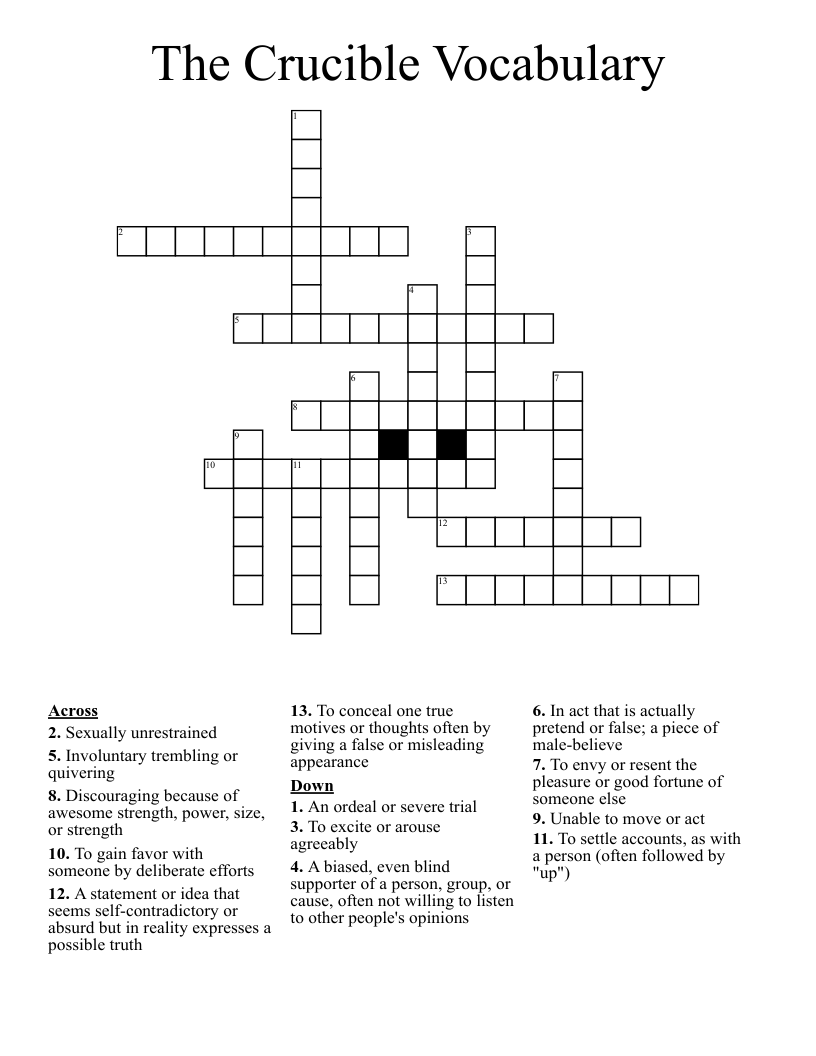 The Crucible Vocabulary  Crossword