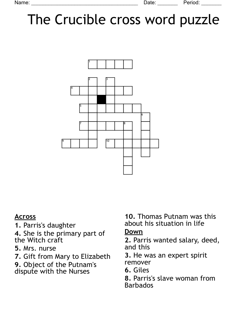 The Crucible cross word puzzle 