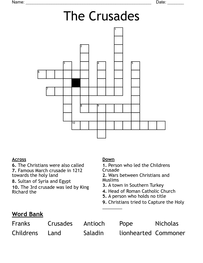 The Crusades Crossword