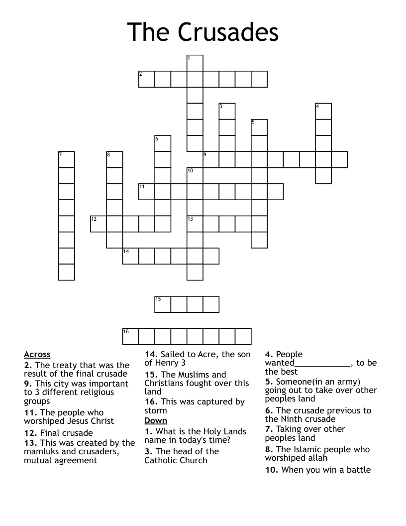 The Crusades Crossword
