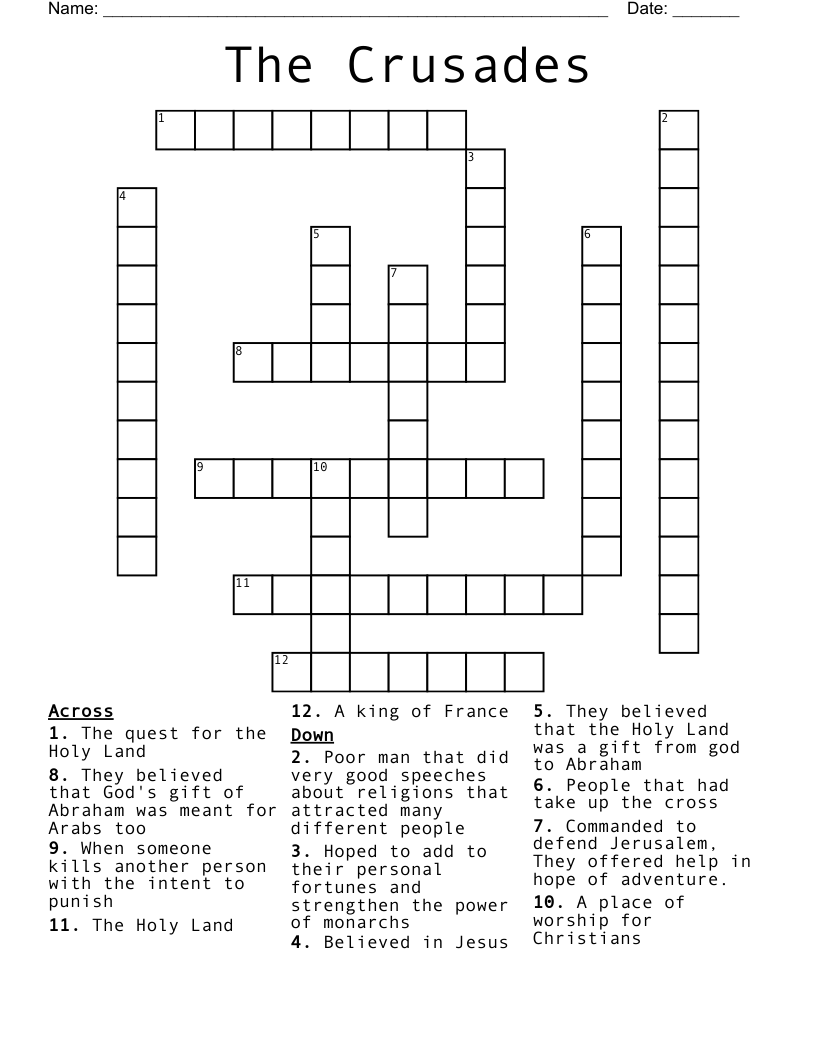 The Crusades Crossword