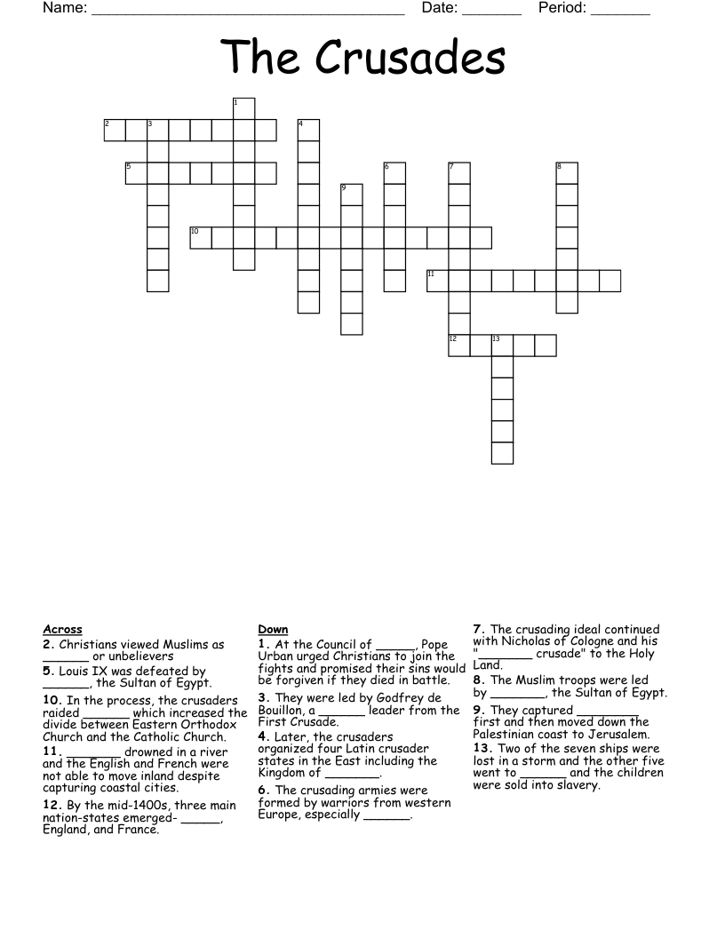 The Crusades Crossword