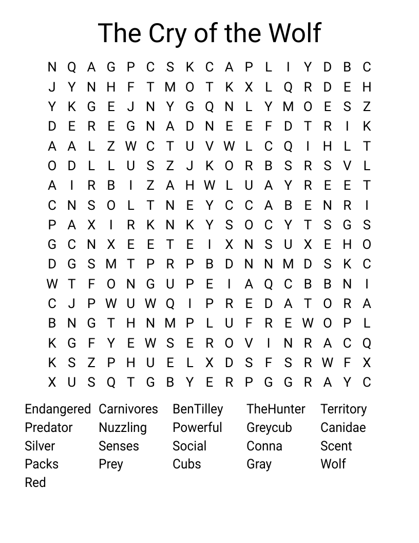 The Cry of the Wolf Word Search