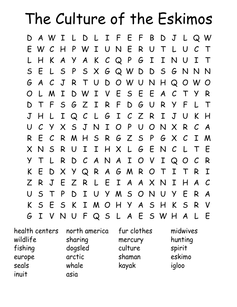 The Culture of the Eskimos Word Search
