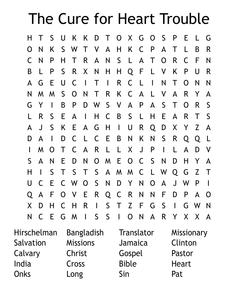The Cure for Heart Trouble Word Search