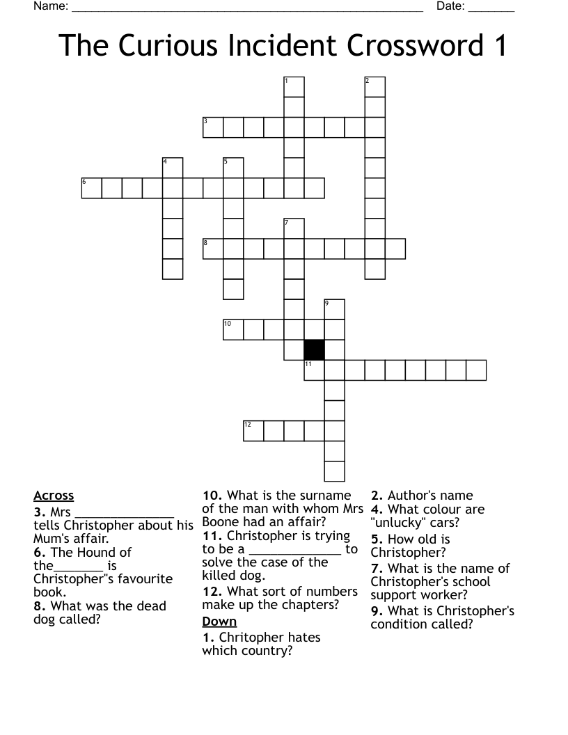 The Curious Incident Crossword 1