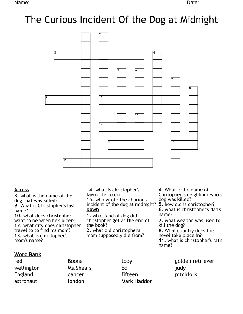The Curious Incident Of the Dog at Midnight Crossword
