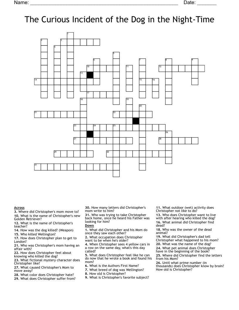 The Curious Incident of the Dog in the Night-Time Crossword