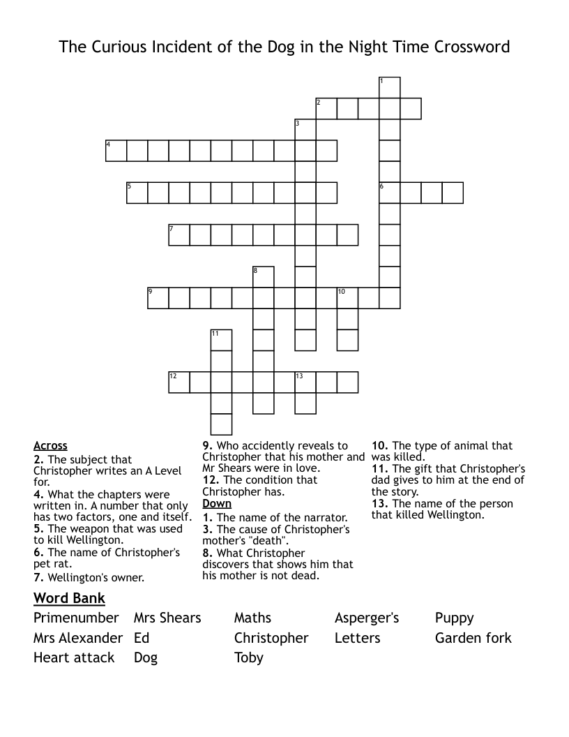 The Curious Incident of the Dog in the Night Time Crossword