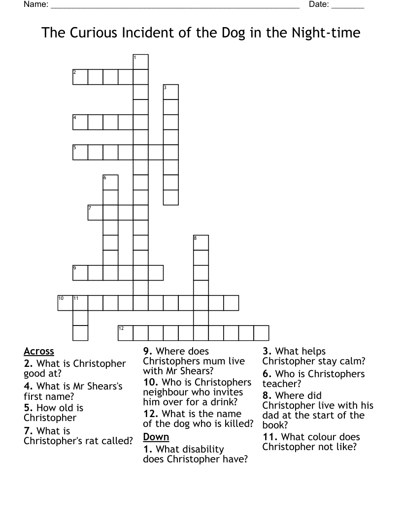 The Curious Incident of the Dog in the Night-time Crossword