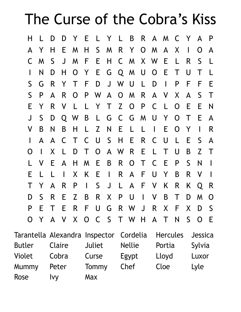 The Curse of the Cobra’s Kiss Word Search