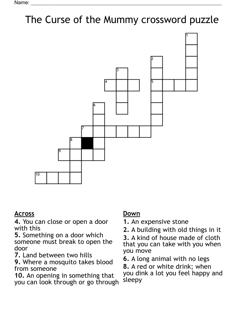 The Curse of the Mummy crossword puzzle