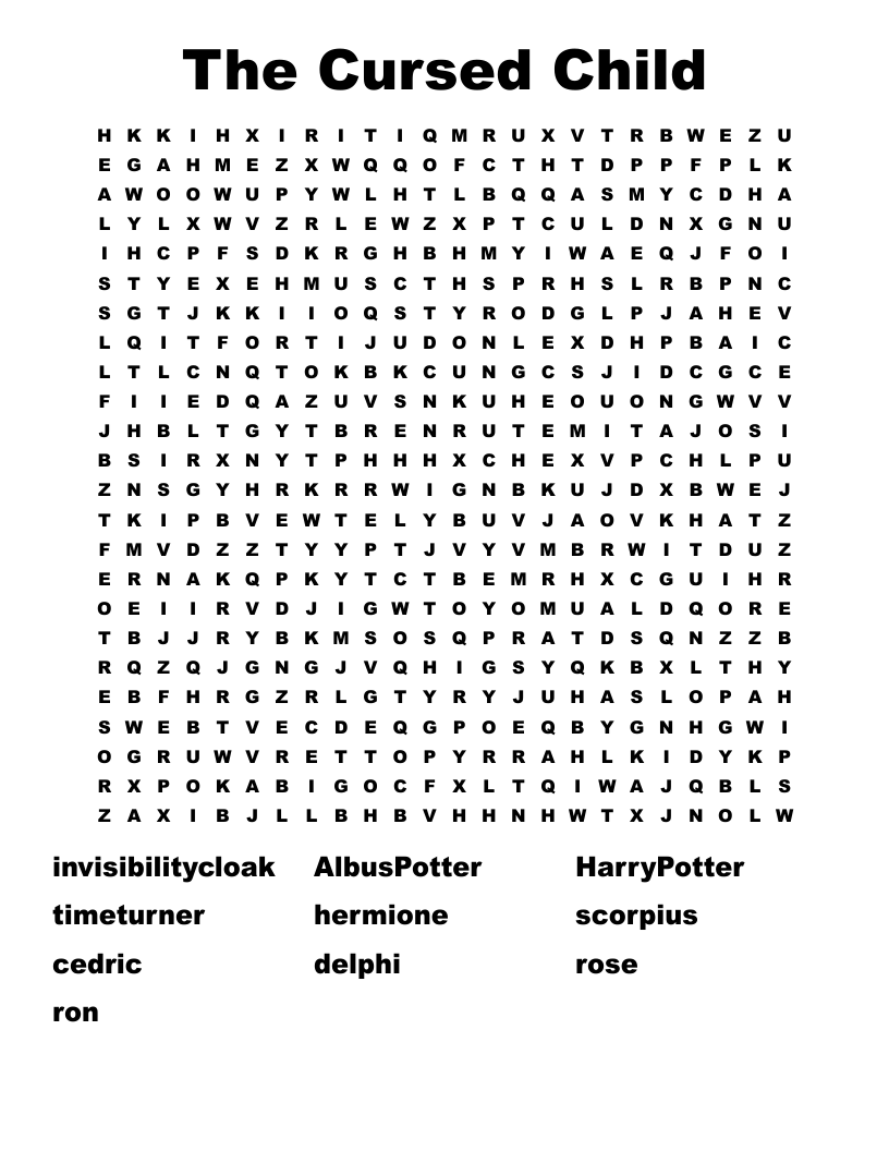The Cursed Child Word Search