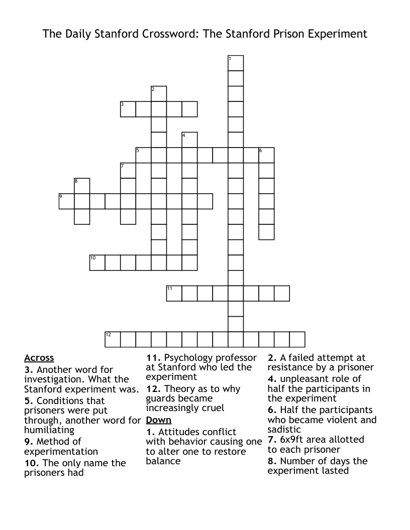 The Daily Stanford Crossword: The Stanford Prison Experiment