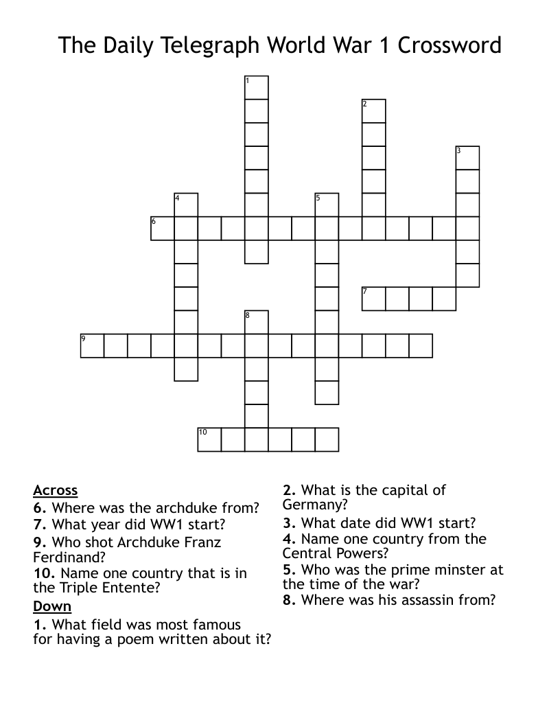 The Daily Telegraph World War 1 Crossword