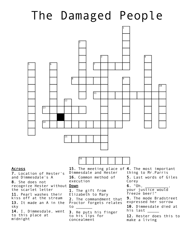 The Damaged People  Crossword