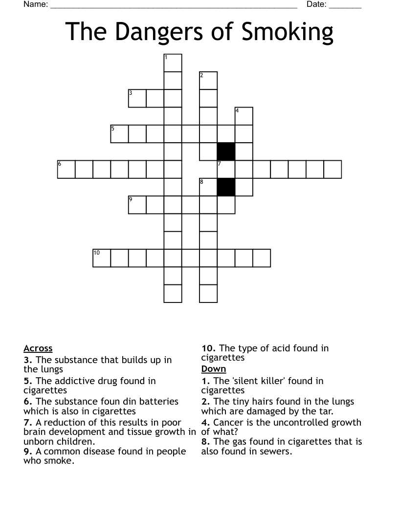 The Dangers of Smoking Crossword