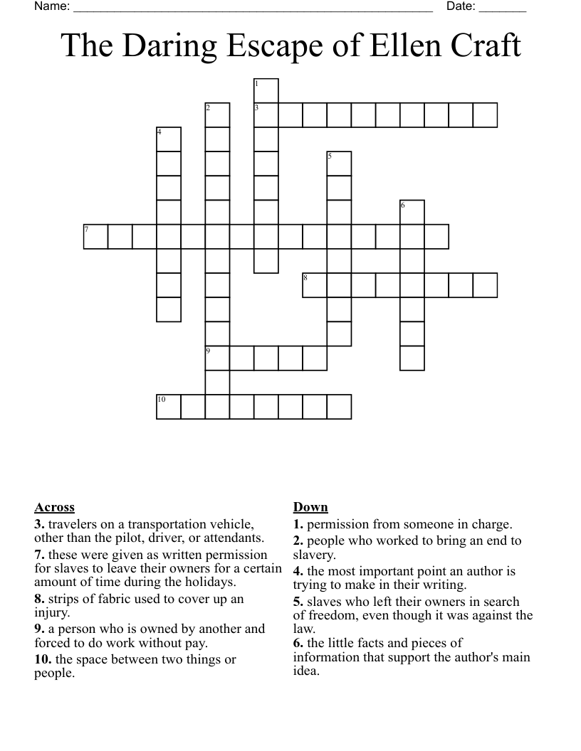 The Daring Escape of Ellen Craft Crossword