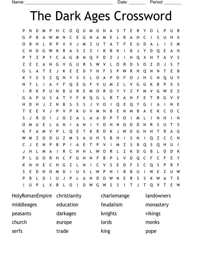 The Dark Ages Crossword Word Search