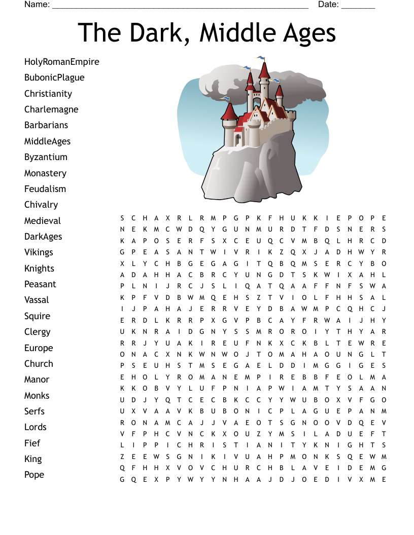 The Dark, Middle Ages Word Search