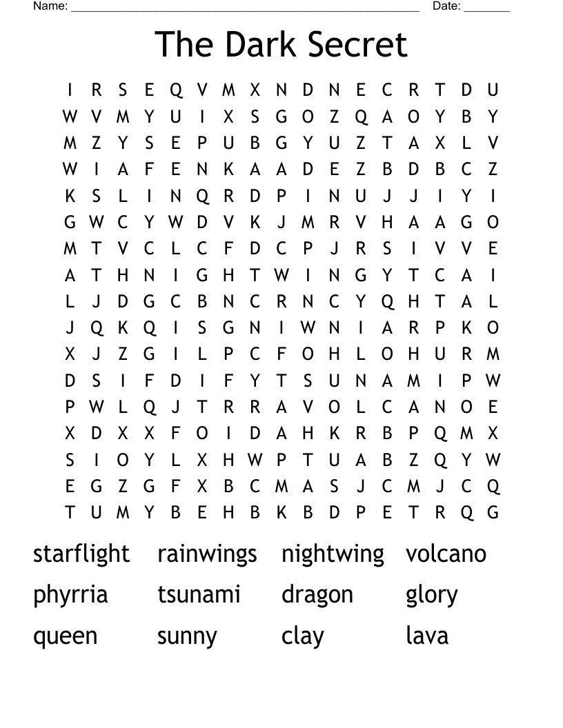 The Dark Secret Word Search
